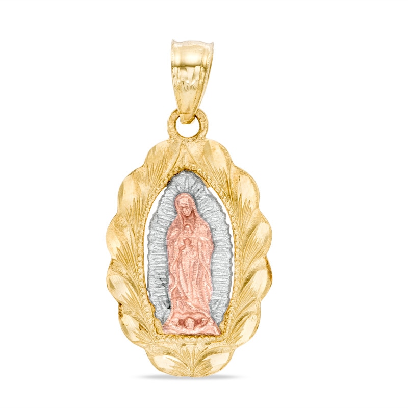 Our Lady of Guadalupe Necklace Charm in 10K Solid Tri-Tone Gold