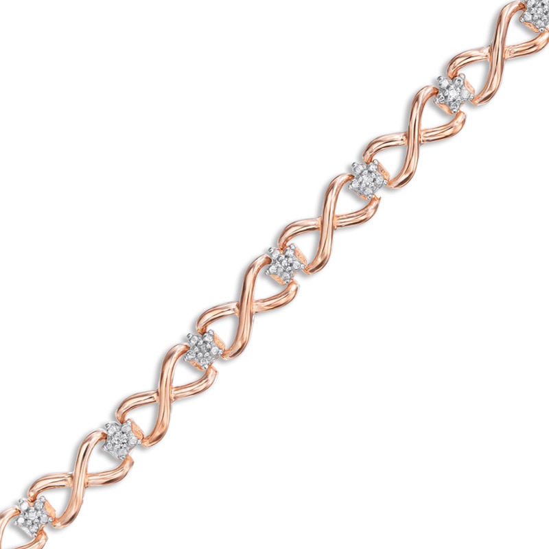 Main Image 1 of Diamond Accent Infinity Link Bracelet in Sterling Silver and 10K Rose Gold Plate - 7.25"