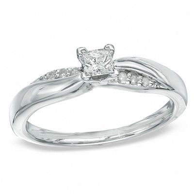 1/5 CT. T.W. Princess-Cut Diamond Engagement Ring in Platinaire® - Size 7