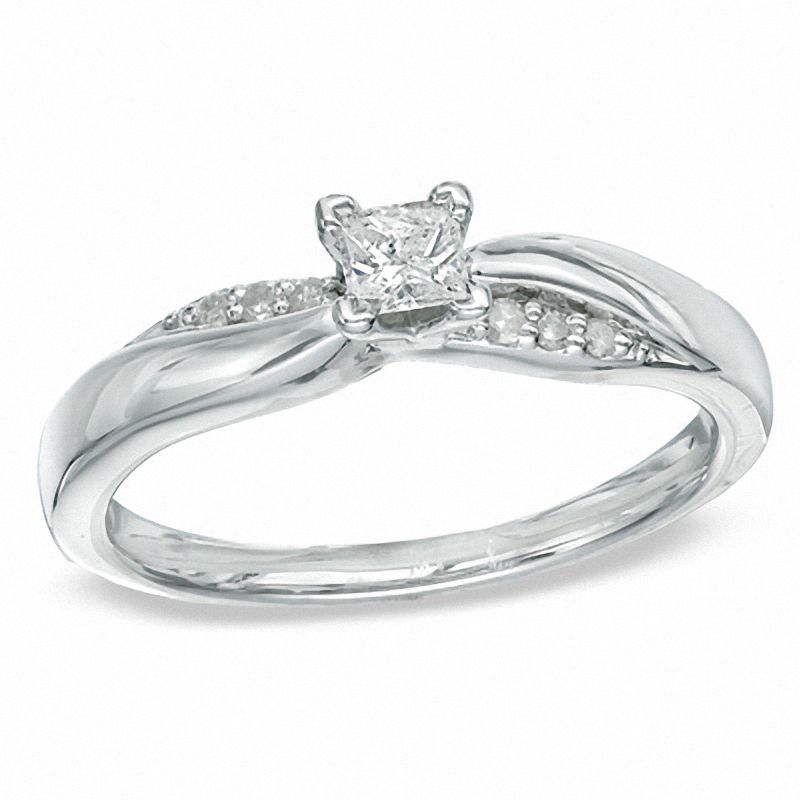 1/5 CT. T.W. Princess-Cut Diamond Engagement Ring in Platinaire® - Size 7