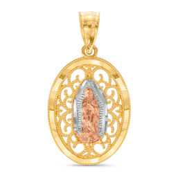 Our Lady of Guadalupe Filigree Necklace Charm in 14K Tri-Tone Gold