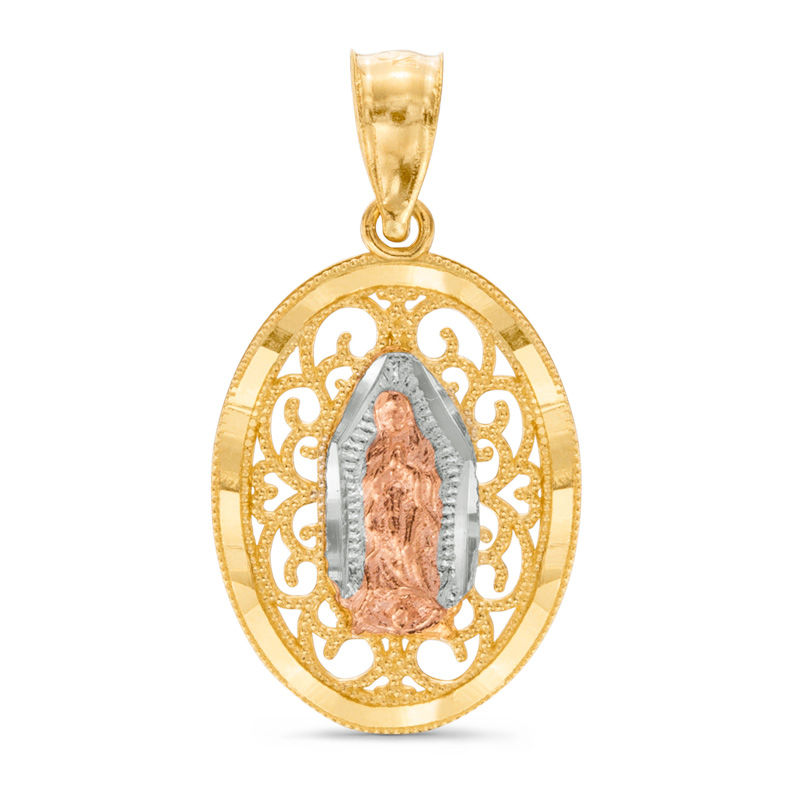 Main Image 1 of Our Lady of Guadalupe Filigree Necklace Charm in 14K Tri-Tone Gold