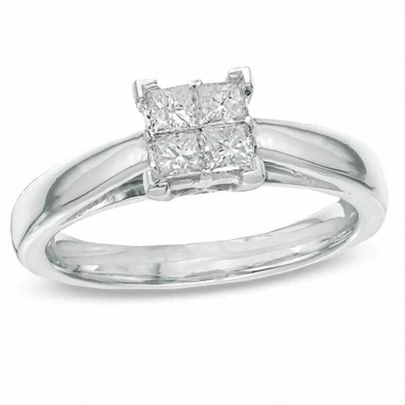 3/8 CT. T.W. Princess-Cut Quad Diamond Engagement Ring in Platinaire® - Size 7