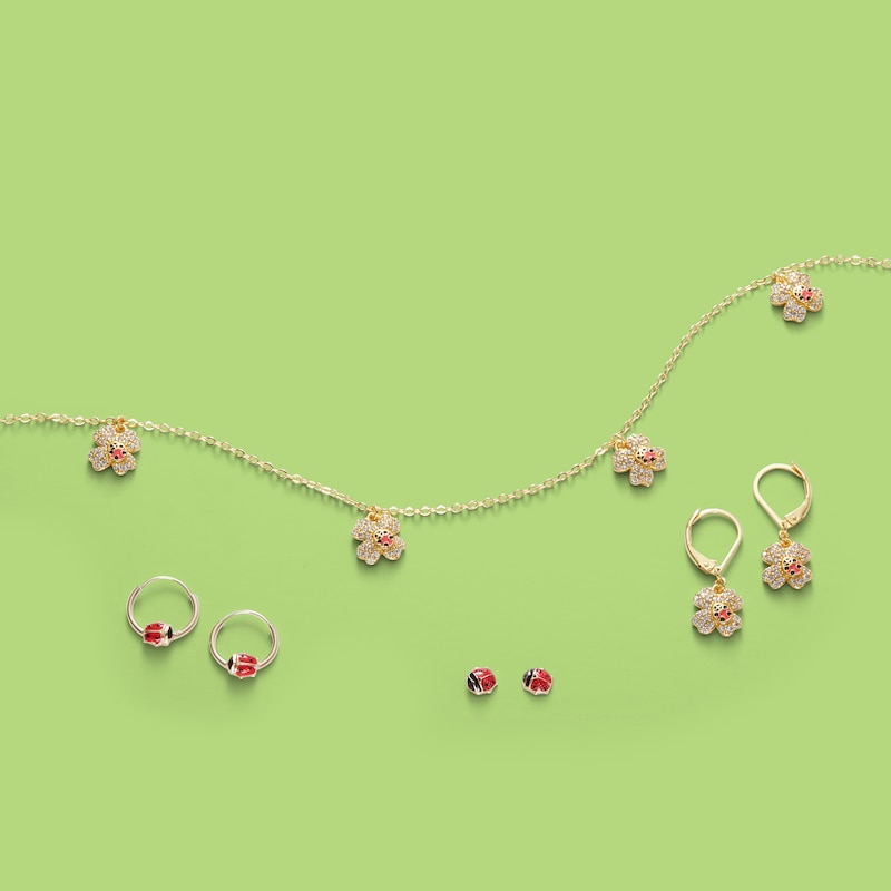 Main Image 2 of Child's Red Enamel Ladybug Continuous Hoop Earrings in 10K Gold