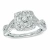 Thumbnail Image 0 of 1/2 CT. T.W. Diamond Cluster Square Frame Engagement Ring in Platinaire® - Size 7