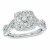 Thumbnail Image 1 of 1/2 CT. T.W. Diamond Cluster Square Frame Engagement Ring in Platinaire® - Size 7