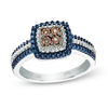 Thumbnail Image 0 of Champagne Quad Diamond Accent Double Frame Ring in Sterling Silver with Blue and Black Rhodium - Size 7