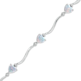 5mm Heart-Shaped Lab-Created Opal and Diamond Accent Bracelet in Sterling Silver