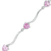 5mm Heart-Shaped Lab-Created Pink Sapphire and Diamond Accent Bracelet in Sterling Silver