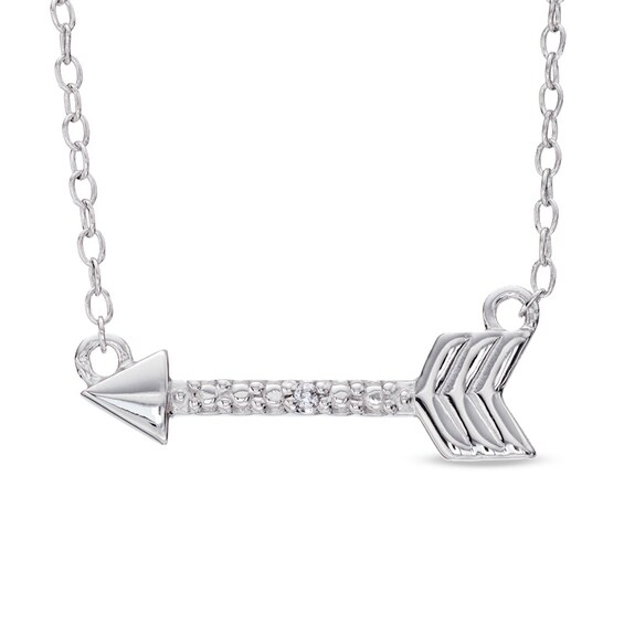 Diamond Accent Sideways Arrow Necklace in Sterling Silver