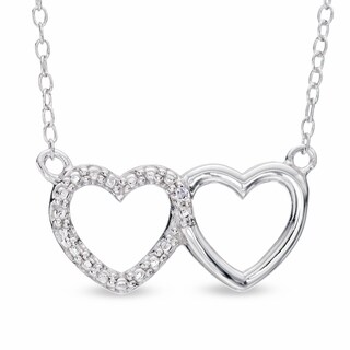 Diamond Accent Side By Side Heart Necklace in Sterling Silver