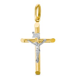 Medium &quot;INRI&quot; Ribbon Wrapped Textured Crucifix Two-Tone Necklace Charm in 10K Gold