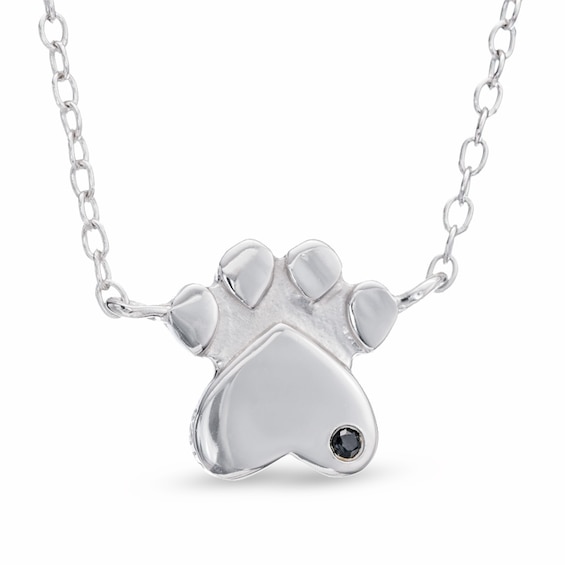 Black Diamond Accent Paw Print Necklace in Sterling Silver