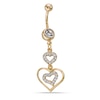 Thumbnail Image 1 of Yellow Ion Plated Crystal Triple Heart Dangle Belly Button Ring - 14G 3/8"