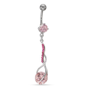 014 Gauge Pink Cubic Zirconia Abstract Infinity Dangle Belly Button Ring in Stainless Steel