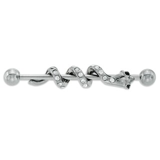 014 Gauge Crystal Accented Snake Industrial Barbell in Stainless Steel