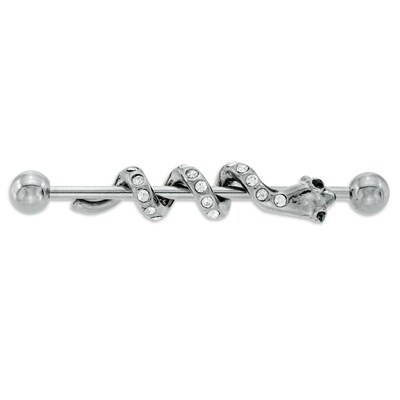 014 Gauge Crystal Accented Snake Industrial Barbell in Stainless Steel