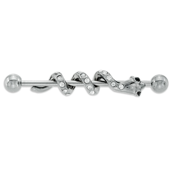 014 Gauge Crystal Accented Snake Industrial Barbell in Stainless Steel