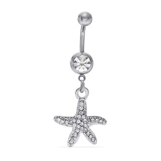 014 Gauge Belly Button Ring with Crystal Starfish Dangle in Stainless Steel
