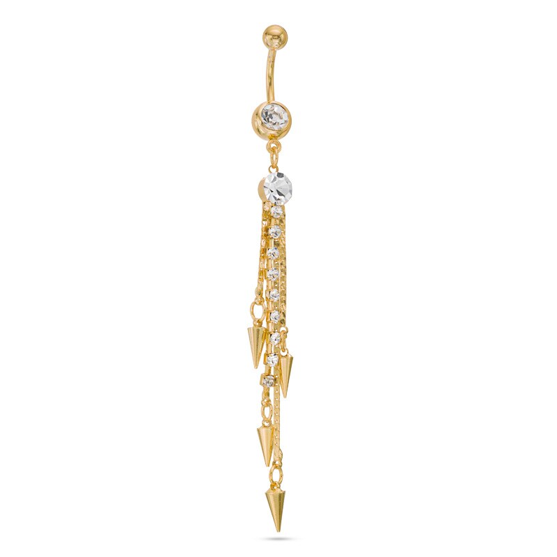 014 Gauge Crystal Dangle Cones Belly Button Ring in Stainless Steel with Yellow IP