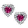 Thumbnail Image 1 of Child's 4mm Heart-Shaped Red and White Cubic Zirconia Frame Stud Earrings in Sterling Silver