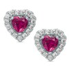 Thumbnail Image 0 of Child's 4mm Heart-Shaped Red and White Cubic Zirconia Frame Stud Earrings in Sterling Silver