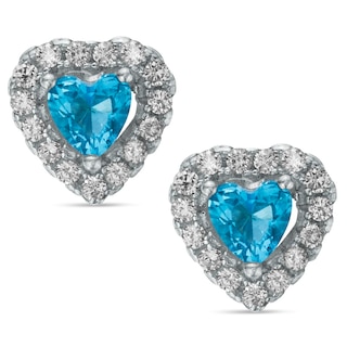Child's Heart-Shaped Blue Cubic Zirconia Stud Earrings in Sterling Silver
