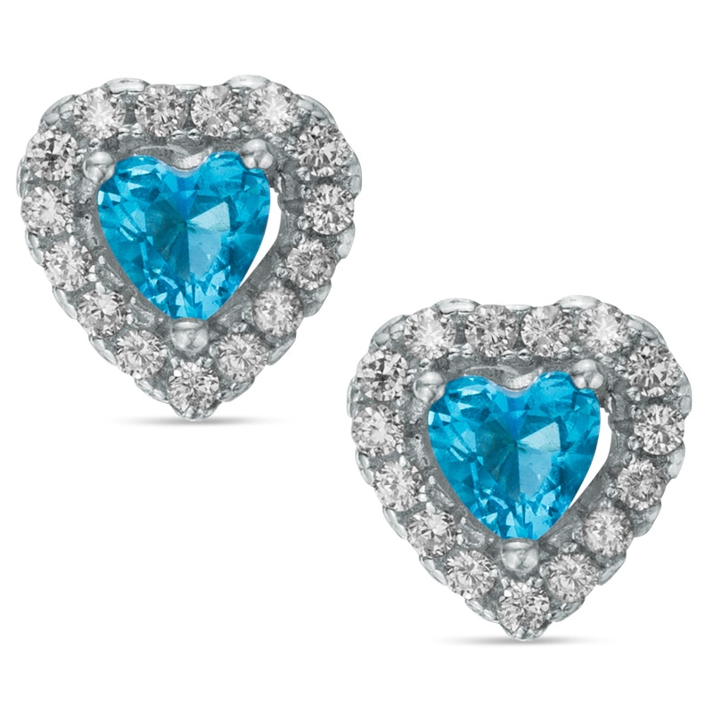 Main Image 1 of Child's Heart-Shaped Blue Cubic Zirconia Stud Earrings in Sterling Silver