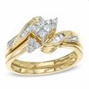 Thumbnail Image 0 of 3/8 CT. T.W. Princess-Cut Quad Diamond Swirled Bridal Set in 10K Gold - Size 7