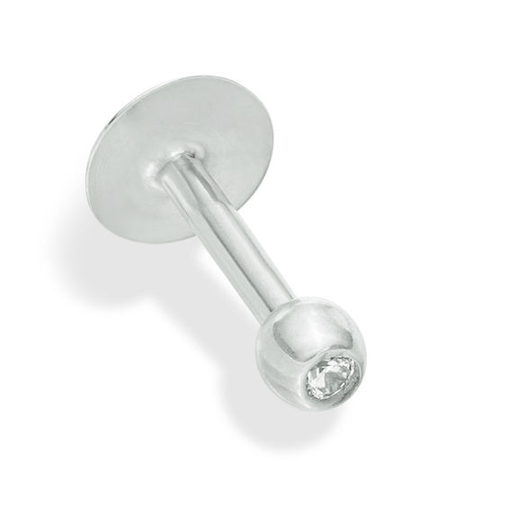 016 Gauge Labret with Cubic Zirconia in 10K White Gold