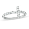 Cubic Zirconia Sideways Cross Ring in 10K White Gold - Size 6