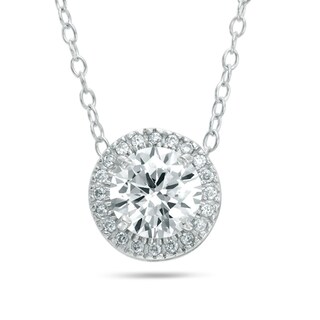Sterling Silver CZ Frame Circle Pendant - 18"