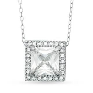 7mm Princess-Cut Cubic Zirconia Frame Pendant in Sterling Silver - 20"