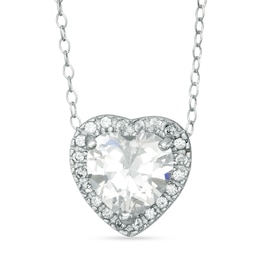 7mm Heart-Shaped Cubic Zirconia Frame Pendant in Sterling Silver - 20&quot;
