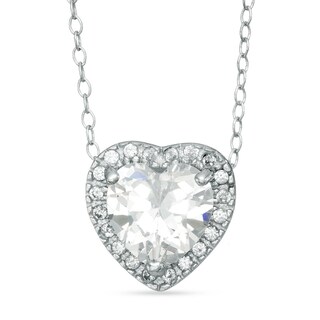 Sterling Silver 7mm Heart-Shaped CZ Frame Necklace