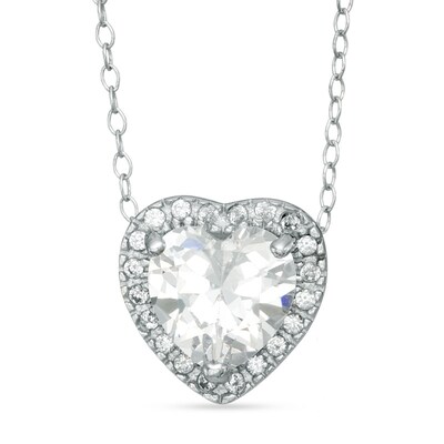 Sterling Silver 7mm Heart-Shaped CZ Frame Necklace