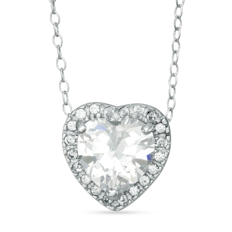 7mm Heart-Shaped Cubic Zirconia Frame Pendant in Sterling Silver - 20"