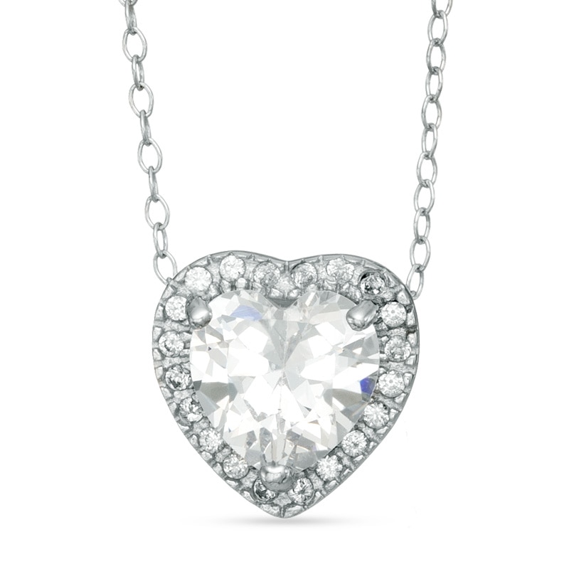Sterling Silver 7mm Heart-Shaped CZ Frame Necklace