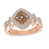 Champagne and White Diamond Accent Tilted Square Ring in Sterling Silver and 14K Rose Gold Plate - Size 7
