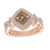 Thumbnail Image 0 of Champagne and White Diamond Accent Tilted Square Ring in Sterling Silver and 14K Rose Gold Plate - Size 7