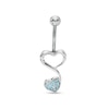 014 Gauge Double Heart Top-Down Belly Button Ring in Stainless Steel with Blue Crystal