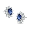 Oval Lab-Created Blue and White Sapphire Earrings in Sterling Silver