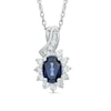 Thumbnail Image 1 of Oval Lab-Created Blue and White Sapphire Pendant in Sterling Silver