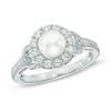 6mm Cultured Freshwater Pearl and Lab-Created White Sapphire Frame Ring in Sterling Silver - Size 7