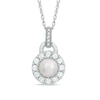 6mm Freshwater Cultured Pearl and Lab-Created White Sapphire Frame Pendant in Sterling Silver