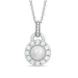 6mm Cultured Freshwater Pearl and Lab-Created White Sapphire Frame Pendant in Sterling Silver