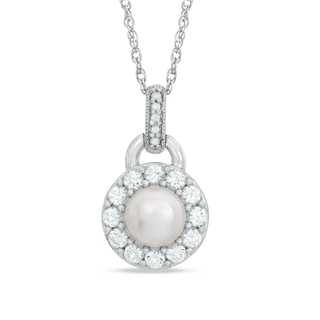 6mm Freshwater Cultured Pearl and Lab-Created White Sapphire Frame Pendant in Sterling Silver