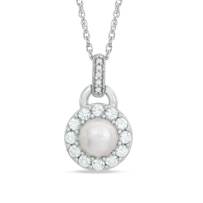 6mm Freshwater Cultured Pearl and Lab-Created White Sapphire Frame Pendant in Sterling Silver