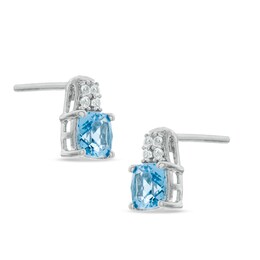 5mm Cushion-Cut Swiss Blue Topaz and Lab-Created White Sapphire Earrings in Sterling Silver