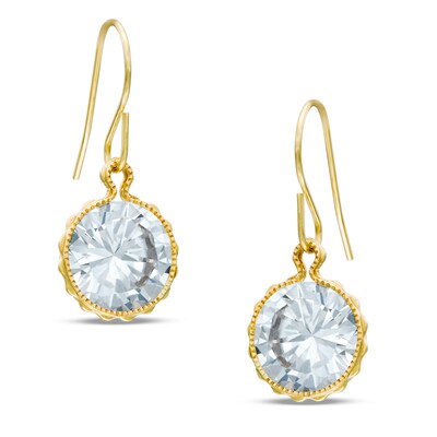 8mm Cubic Zirconia Dangle Drop Earrings in 14K Gold